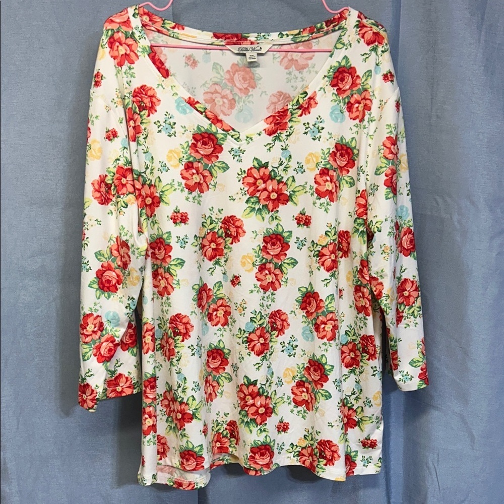 The Pioneer Woman Red Floral Long Sleeve Top